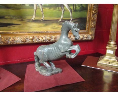A jade style carved stone figure of rearing horse, a/f