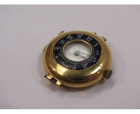 An 18ct gold half hunter lady's watch, no strap, enamelled outer chapter ring, Swiss, 14g total