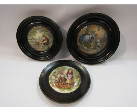 Three Victorian F & R Pratt pot lids. Framed