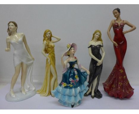 A Royal Doulton figure, Kristine, HN4537, a Leonardo figure, two Regal figures and a Goebel figure, (5)