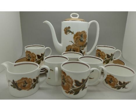 A Susie Cooper Reverie six piece coffee set with coffee pot, cream and sugar bowl