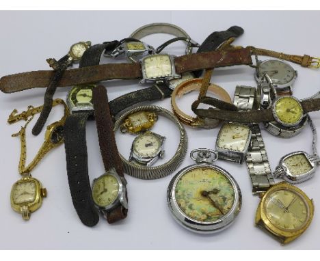 Watches including Timex and a Smiths Jamboree pocket watch lacking glass