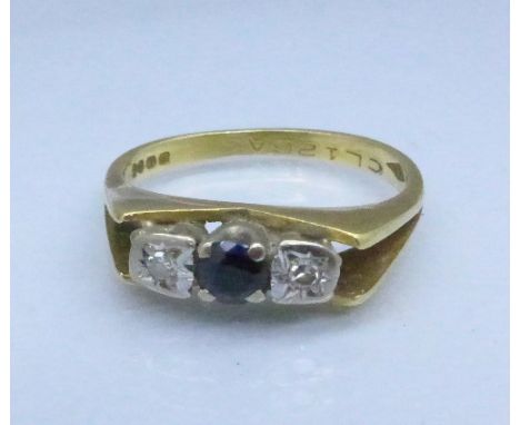 An 18ct gold, diamond and sapphire ring, 3.5g, K