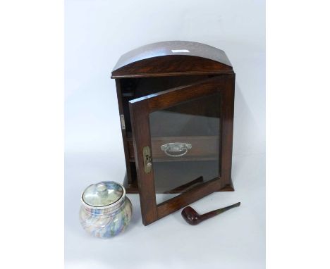 A light oak smokers compendium with internal ceramic jar and drawer below