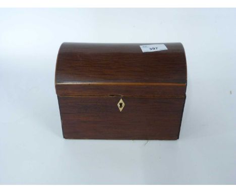 Small domed tea caddy box with box wood stringing
