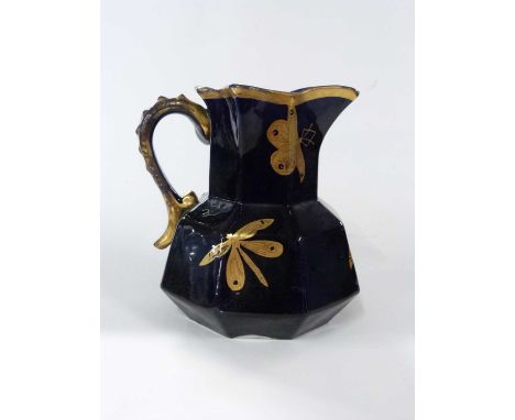 Late 19th Century iron stone jug, probably Masons, the blue ground with gilt decoration of butterflies together with a Royal 