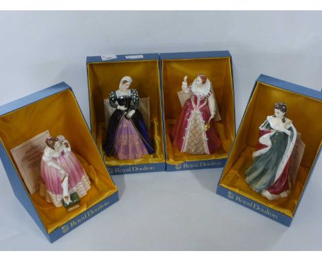 Group of four Royal Doulton figures from the Queens of the Realm series including Mary Queen of Scots, Queen Anne, Queen Vict