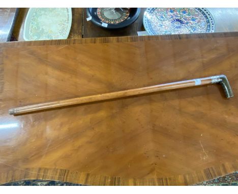 Horn handled walking stick with white metal banding 