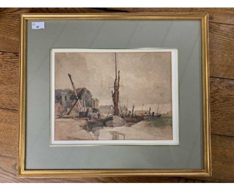 Helen R. Lock RA RSA (1910-1938), 'The Harbour at Rye, Sussex, c.1920', watercolour, signed, 14x10ins, framed and glazed.