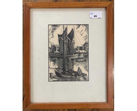 Attributed to Charles Frederick Tunnicliffe RA (British,1901-1979), sailing woodcut lithograph,5x7ins, framed and glazed.