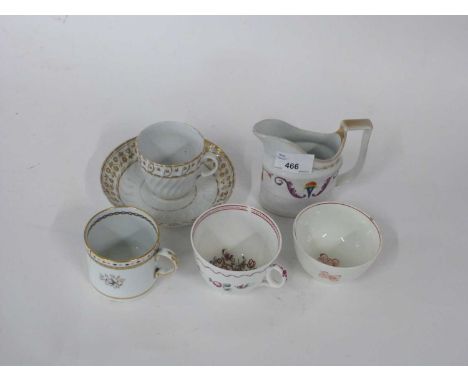 Group of late 18th Century English porcelain wares including a Machin tea bowl, a Worcester cup and saucer with gilt decorati