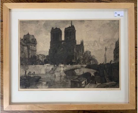 Leonard Russell Squirrell RWS RI RE (British,1893-1979) 'Notre Dame, Paris, 1925', mezzotint on cream paper, signed in pencil