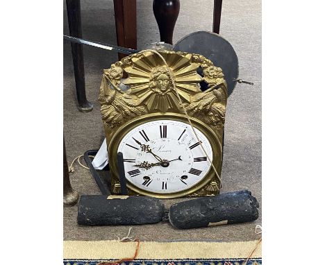 French Comptoise brass cased wall clock with white enamel dial, signed Simon A Cosne together with wall bracket, pendulum and