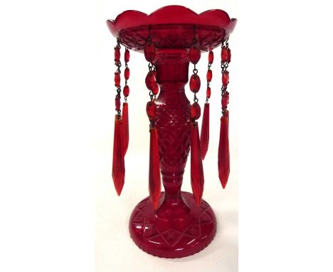A ruby coloured table lustre, 26cm high