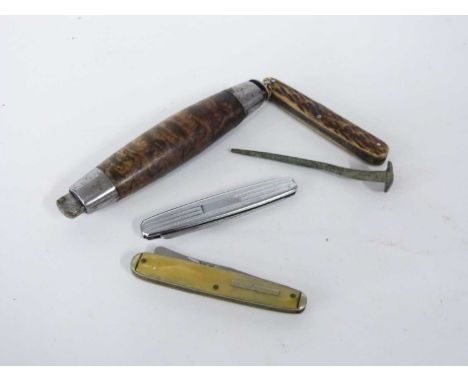 Small box containing a quantity of penknives including a large Swiss style army knife