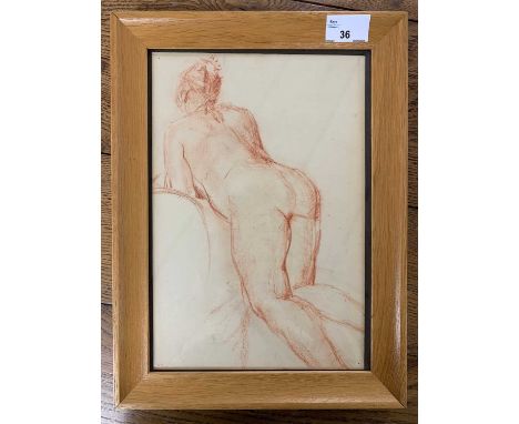 In the manner of Edouard Manet (French,1832-1883), nude study, red pastel on paper, 7x11.5ins, framed and glazed.