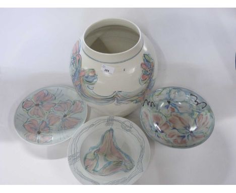 A very large ceramic jar from the Particular Pottery together with matching bowls and a dish
