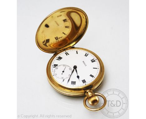 An Edwardian 18ct gold full hunter pocket watch dial marked 'ROLEX', Birmingham 1904/5, the plain polished cover enclosing a 