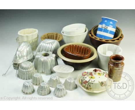 A selection of assorted 19th century and later jelly moulds, to include a salt glazed stoneware mould, 24cm wide, a samller s