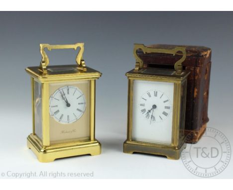 A late 19th/early 20th century lacquered brass carriage timepiece, 15cm high, within original fitted case and a Richard & Cie
