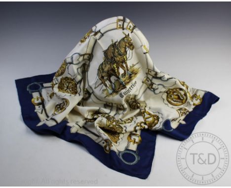 A Hermes Paris Cuivreries pattern scarf designed by Francoise De La Perriere, 86cm wide   CONDITION REPORT:  extensive creasi