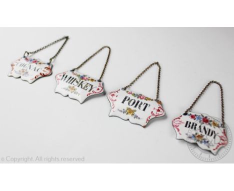 A set of four Victorian enamel decanter labels, titled Whiskey, Cognac, Brandy and Port (4)