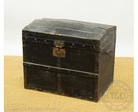 A 19th century dome top trunk wooden bound travelling chest or trunk, 51cm H x 61cm W x 40cm D