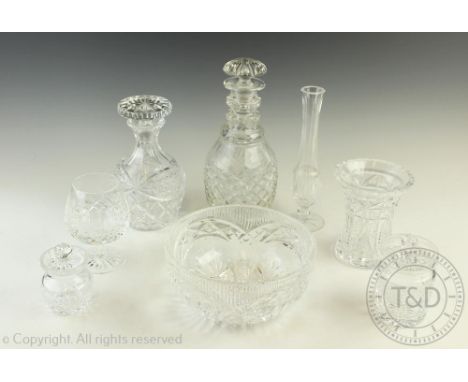 A selection of Waterford Crystal glass and other to include a salad bowl, with prism cut rim and spray cut detail, 20cm diame