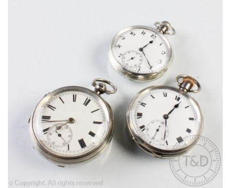 Three silver cased, open face pocket watches, to include; a 'Hexameter Swiss Made' within Dennison case, a WWI period 15 Jewe