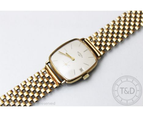 A 9ct gold Rotary wristwatch, London 1972, the rounded rectangular case enclosing champagne dial with batons, subsidiary cale