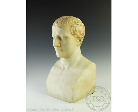 After Antonio Canova - a carved alabaster bust of Napoleon, 19th century, bears a signature verso, 39cm   CONDITION REPORT:  