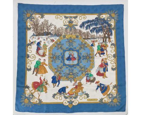 HERMES SCARF, Joies d'Hiver,  Winter skating scene, in good condition 