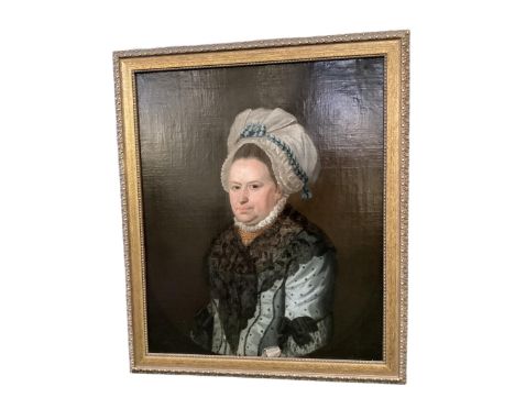 Victorian framed portrait, oil on canvas, of a half portrait lady in a hat, unsigned 