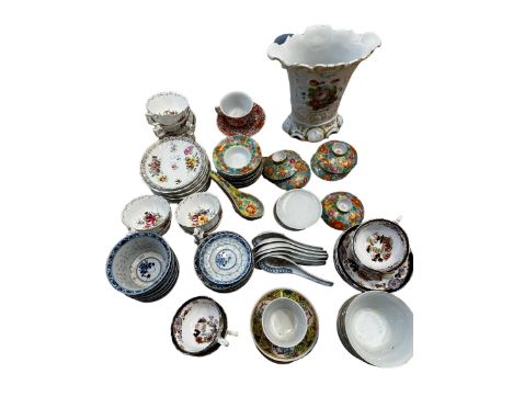 A quantity of modern oriental blue and white and other china to include tea bowls, spoons etc, and Dresden tea service, Staff