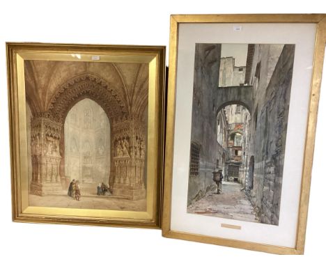 Two large gilt framed and glazed architectural scenes, Florence, titled to mount " Ghetto at Florence", street scene, indisti