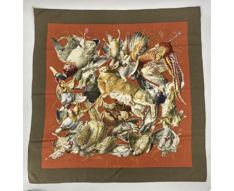 HERMES scarf, game birds and hare/rabbit, in good condition 