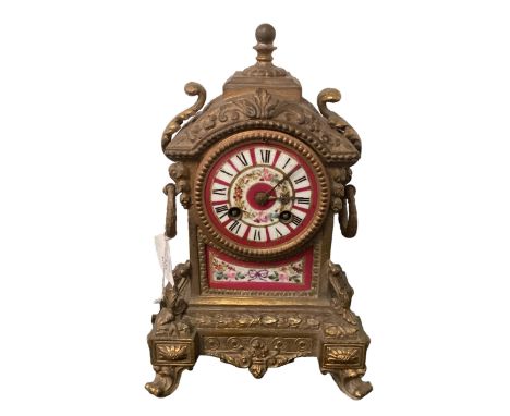 A late C19th porcelain and gilt metal mantel clock, 29cmH 