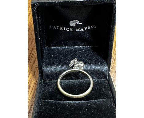 A PATRICK MAVROS ring with elephant design to top, stamped 925, in original Patrick Mavros box, 2.9g 