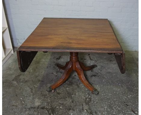 Regency Style Mahogany and Brass Strung Sofa Table, Raised on Reeded Quadrapartite Supports, 77cm high, 159cm long, 106cm wid