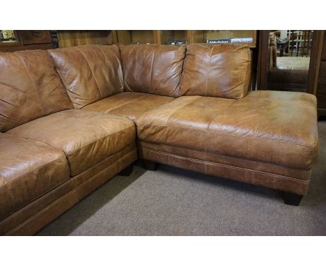 Brown Leather Corner Sofa (Approx. 2.2m x 1.9m x 0.95m Deep x 0.9m High)