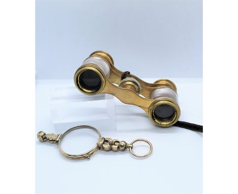 Pair of Opera Glasses, 5cm high, 9cm wide, With a Yellow Metal Lorgnette, (2)