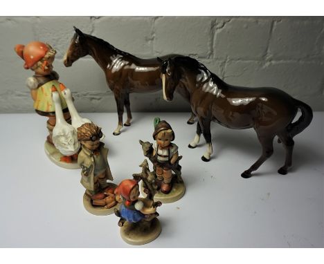 Eight Assorted Hummel and Goebel Figures, Also with two Beswick Horses, (10)