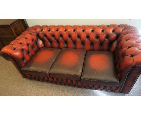 Chesterfield Ox Blood Leather Three Seater Sofa, 66cm high, 189cm wide, 94cm deep