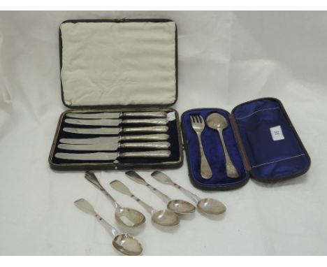 A cased Victorian silver spoon and fork of plain form having monogram to terminals, London 1877, possibly Samuel Whitford, a 