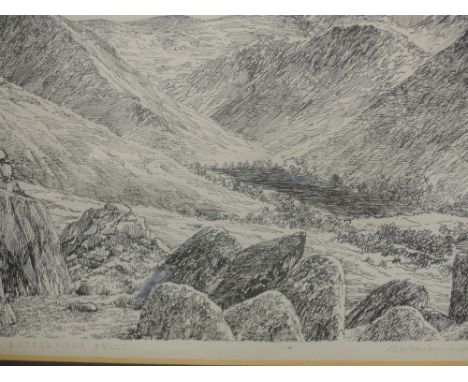 A Wainwright pen and ink sketch, The Buttermere Fells, signed
