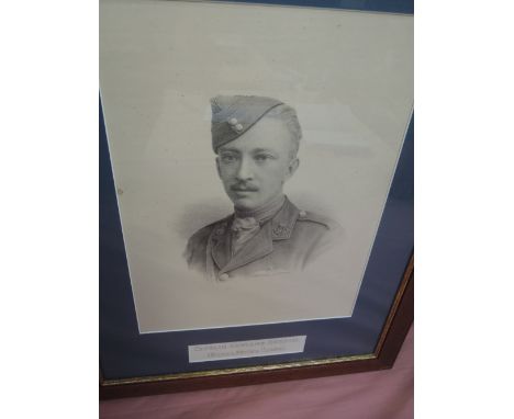 A framed portrait of Captain Rowland Burdon, Royal Flying Corps, plus his history