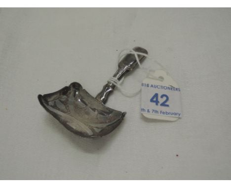 A Georgian silver caddy spoon having moulded handle and bright cut decoration, Birmingham 1826, Unite & Hilliard