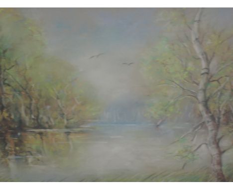 A pastel sketch, J W Mossop, Grasmere Reflections, signed, 13'x19'