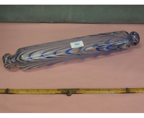 A 19th century clear and blue glass rolling pin of Nailsea style