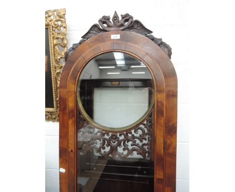 A 19th century refurbished flame mahogany longcase regulator clock having arch and crest top with silvered circular 12.5' dia
